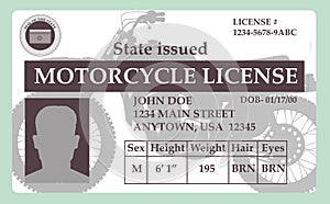 A mock, generic state issued motorcycle license for bike riders in seen isolated on the background