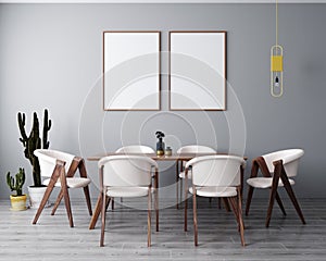 mock up 2 poster frame in modern, light interior background, living room, Scandinavian style, 3D render, 3D illustration