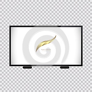 Mock-up of 4K TV flat screen LED, plasma, realistic illustration, White blank monitor mockup. wide flatscreen monitor hanging on