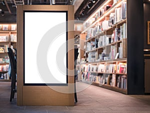 Mock up Banner blank sign Bookstore interior Background