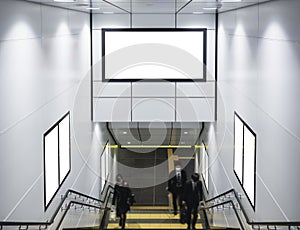 Mock up Banner and Posters in subway station Business people in