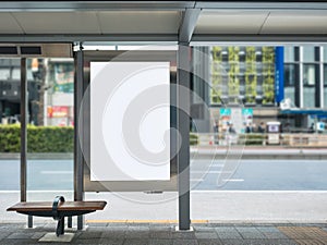 Mock up Billboard poster blank Media Advertising Poster template at Bus Station city street