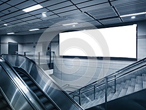 Mock up billboard in subway station with escalator