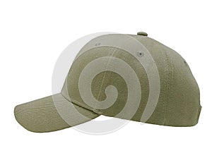 Mock up blank baseball color kaki cap closeup of side view