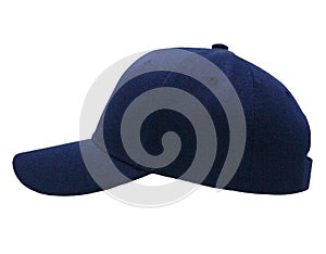 Mock up blank baseball color navy cap closeup of side view