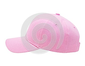Mock up blank baseball color pink cap closeup of side view