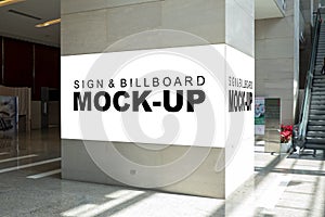 Mock up blank billboard advertising near escalator