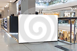 Mock up. Blank billboard, advertising stand in modern shopping mall