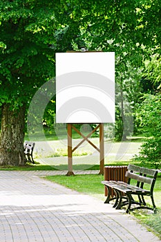 Mock up. Blank billboard outdoors, outdoor advertising, public information board in the city park