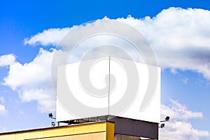 Mock up. Blank billboard outdoors, outdoor advertising, signboard on the store building outdoors