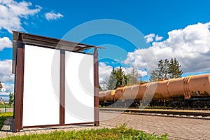 Mock up Blank board in a Train station platform