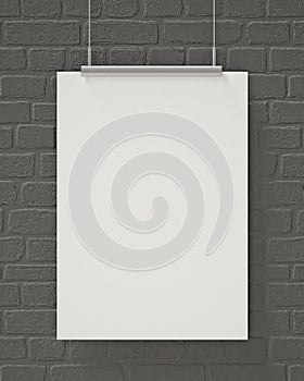 Mock up blank poster hanging on the gray brick wall, background