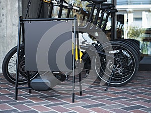 Mock up Blank sign stand Bicycle shop rental service