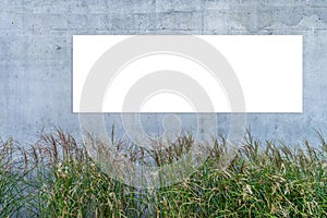 Mock up. Blank white horizontal billboard, advertising board, signboard on gray concrete wall background