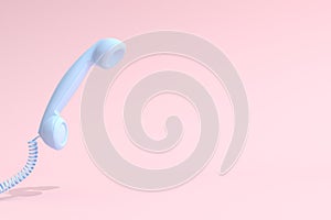 Mock up of blue telephone on pink background. 3D rendering
