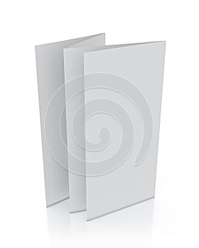 Mock up 3d model of blank leaflet standing, isolated on white background
