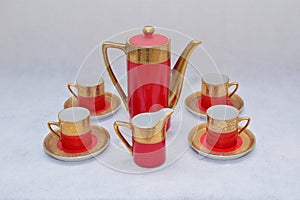 Mock up / design set of elegant and traditional colorful Red and gold traditional elegant coffee cup & Tea cup on cup`s plate besi