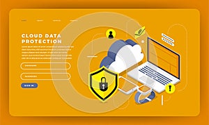 Mock-up design website flat design concept cloud computing technology users network configuration isometric. Vector illustration.