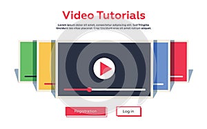 Mock-up design website flat design concept video tutorial. Vector illustration.