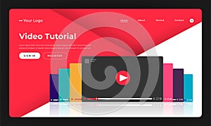 Mock-up design website flat design concept video tutorial. Vect