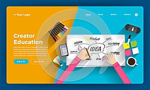 Mock-up design website flat design concept online course about t