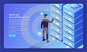 Mock-up design website flat design concept server hosting inform