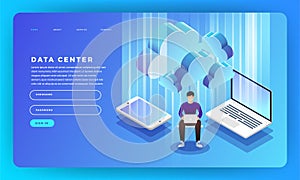 Mock-up design website flat design concept server hosting inform
