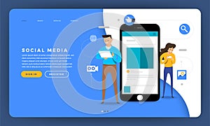 Mock-up design website flat design concept social media platform