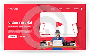 Mock-up design website flat design concept video tutorial. Vect