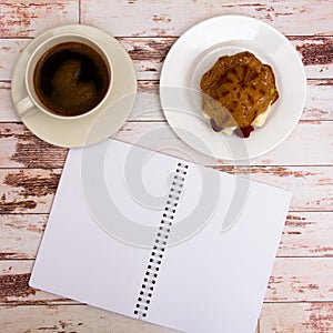 Mock up. Designer tools on work table wooden background top view