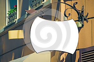 Mock up. Empty blank signboard on classical architecture building.