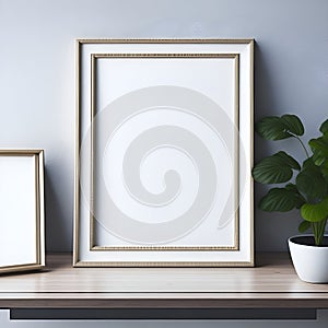 Mock-Up of Empty Picture Frame on the Desk for Interior Design