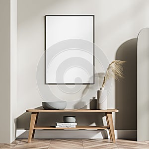 Mock up empty posters on the wall. Modern living room interior. Wooden floor and stylish furniture. Concept of contemporary design