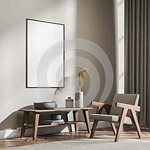 Mock up empty posters on the wall. Modern living room interior. Wooden floor and stylish furniture. Concept of contemporary design