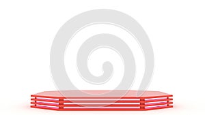 Red mock up of empty stage.Space to place your text or object. 3d render. Pink neon.