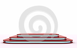 Red mock up of empty stage.Space to place your text or object. 3d render. Blue neon.