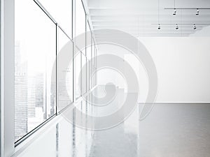 Mock up of empty white gallery interior and big