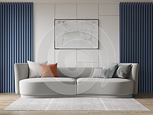 Mock up of a fashionable interesting living room with a stylish unusual sofa.