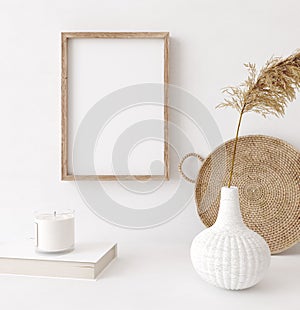 Mock up frame close up in home interior background, Boho style