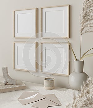 Mock up frame close up in home interior background, Boho style