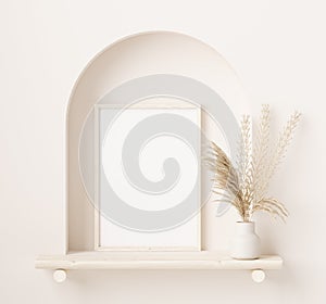 Mock up frame close up in home interior background with plant in vase