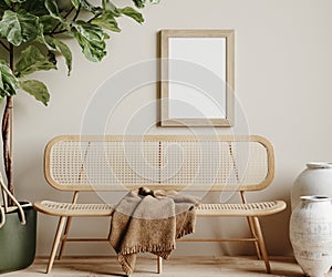 Mock up frame in cozy beige home interior background