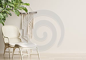 Mock up frame in cozy beige home interior background, Boho style