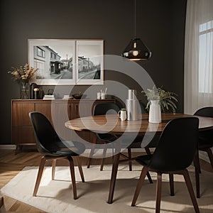 Mock up frame in cozy modern dining room interior,