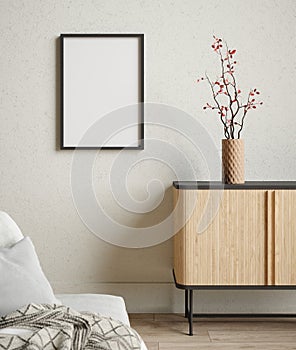 Mock up frame in home interior background, room with minimal decor