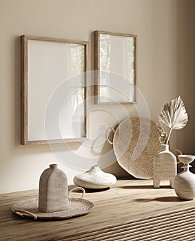 Mock up frame in home interior, Scandi-boho style