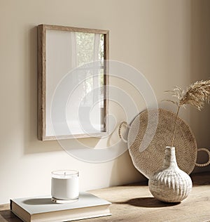 Mock up frame in home interior, Scandi-boho style