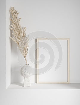 Mock up frame with minimal decor close up in home interior background