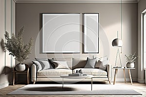 mock up frame in scandinavian living room interior, scandinavian home interior design. 3 d render,