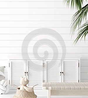 Mock up frame in white clean children room interior background